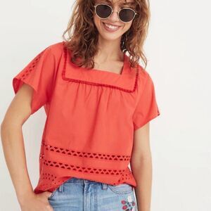 Madewell Eyelet Angelica Poplin Peasant Top Extra Small